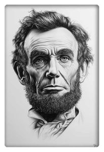 Detailed pencil-drawn portrait of Abraham Lincoln, emphasizing his contemplative expression and features.