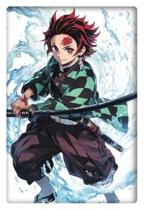 Anime-style artwork of a young swordsman in a dynamic pose, wielding a katana with flowing water effects.