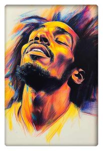 Vibrant and colorful portrait of a man immersed in serenity, capturing peace and relaxation.