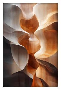 An AI-generated abstract artwork featuring smooth, flowing shapes in warm earthy tones and soft whites, resembling sculpted sandstone formations with a dynamic play of light and shadow.