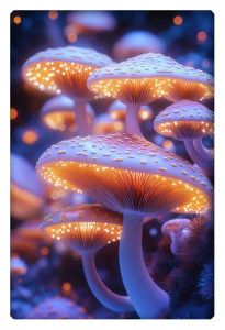 Glowing mushrooms in a vibrant, otherworldly setting.