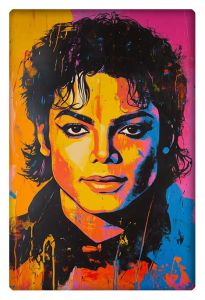 A vibrant pop art portrait of Michael Jackson in bold colors inspired by the style of Andy Warhol.