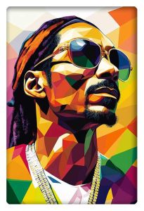 Colorful vector art of Snoop Dogg in a geometric style with bold shades.