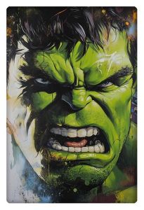 Close-up of Hulk’s intense angry face with vibrant, dynamic colors.