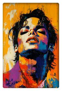 Vivid abstract portrait of Michael Jackson with bold, expressive colors, capturing the music legend’s intensity and energy.