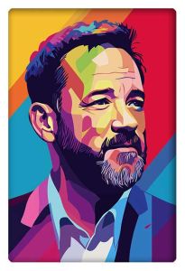 A colorful, geometric vector illustration of Tom Hanks.