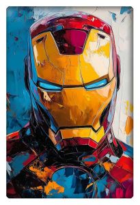 Colorful abstract painting of Iron Man’s suit with bold brushstrokes and vibrant colors.